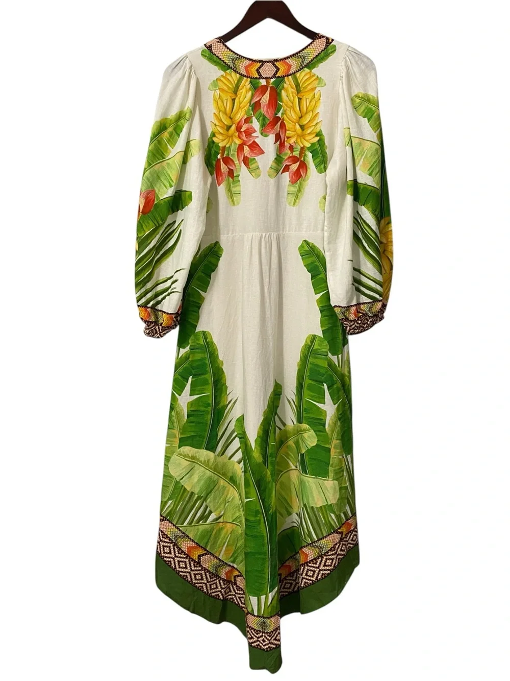 NWT FARM Rio Fresh Forest Tropical Floral Balloon Sleeve Linen Dress Size S - Picture 10 of 13